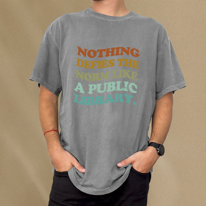 Pagewings Nothing defies the norm like a public library Unisex Washed T-shirt