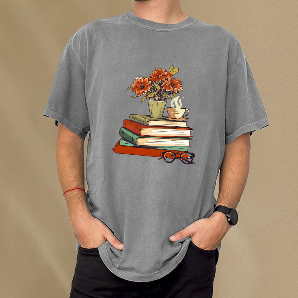 Pagewings Flowers And Some Books Unisex Washed T-shirt