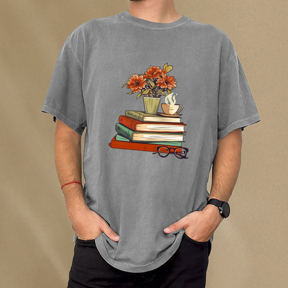 Pagewings Flowers And Some Books Unisex Washed T-shirt