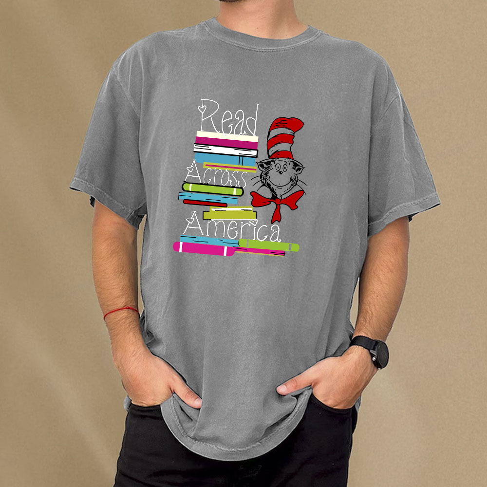 Pagewings Read Across America DTF Transfer, Reading Friends Dr. Seuss Unisex Washed T-shirt