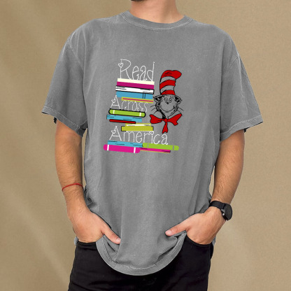 Pagewings Read Across America DTF Transfer, Reading Friends Dr. Seuss Unisex Washed T-shirt