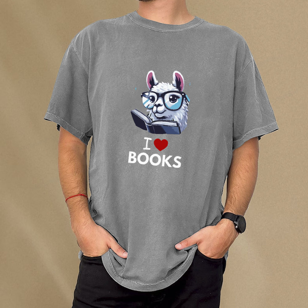 Pagewings  love Books Lama Reading Gift on Women’s Unisex Washed T-shirt