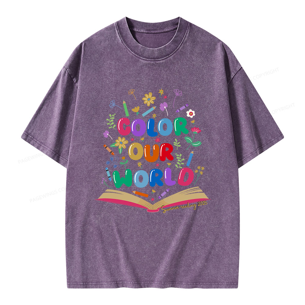 Pagewings Color Our World Summer Reading 2025 Unisex Washed T-shirt
