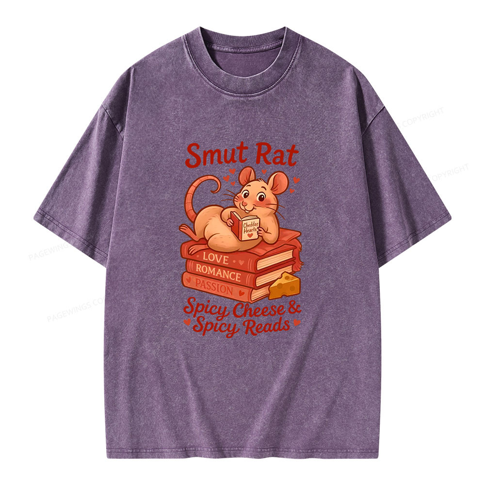 Pagewings Smut Rat Spicy Cheese Spicy Reads Unisex Washed T-shirt