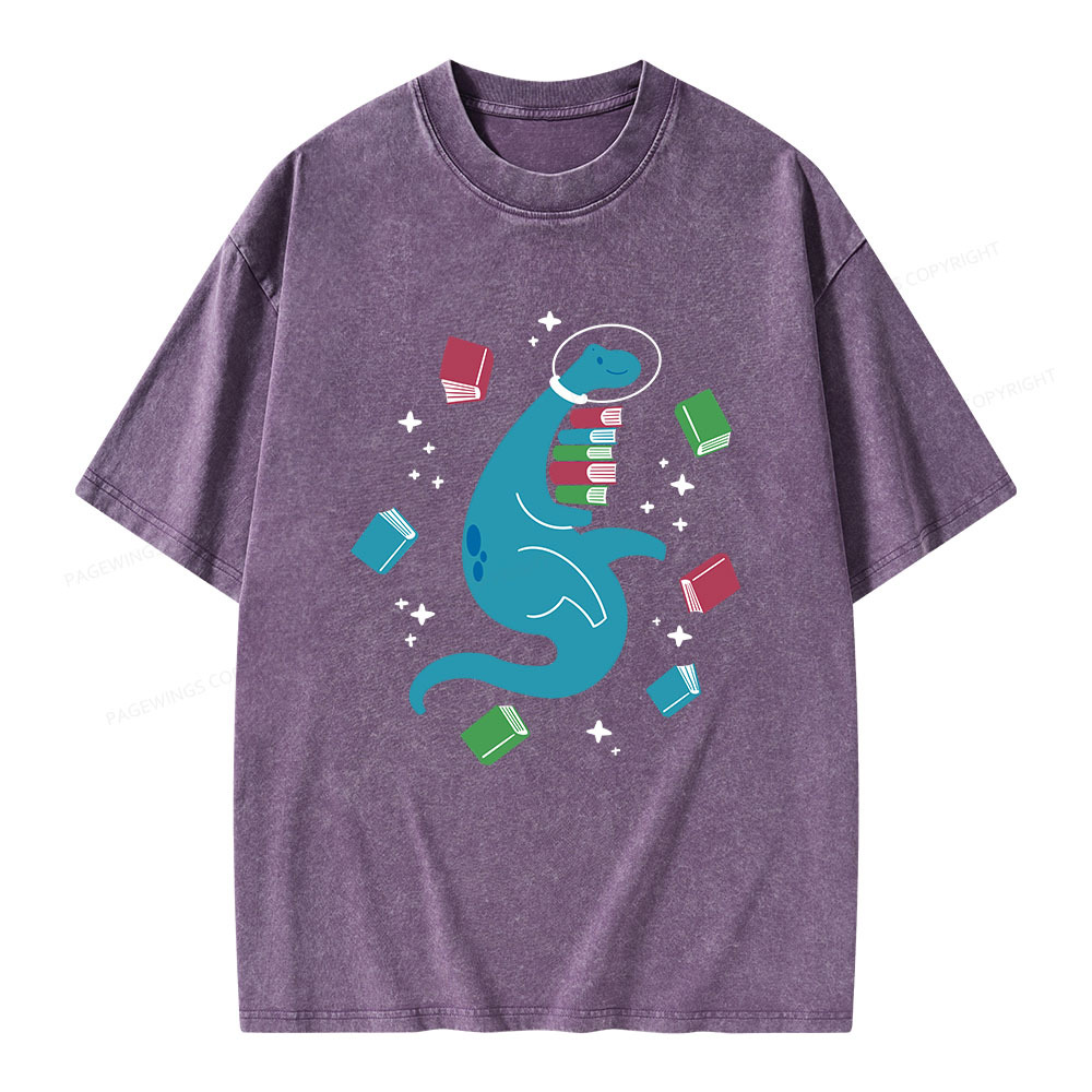 Pagewings Space Bookasaurus Unisex Washed T-shirt