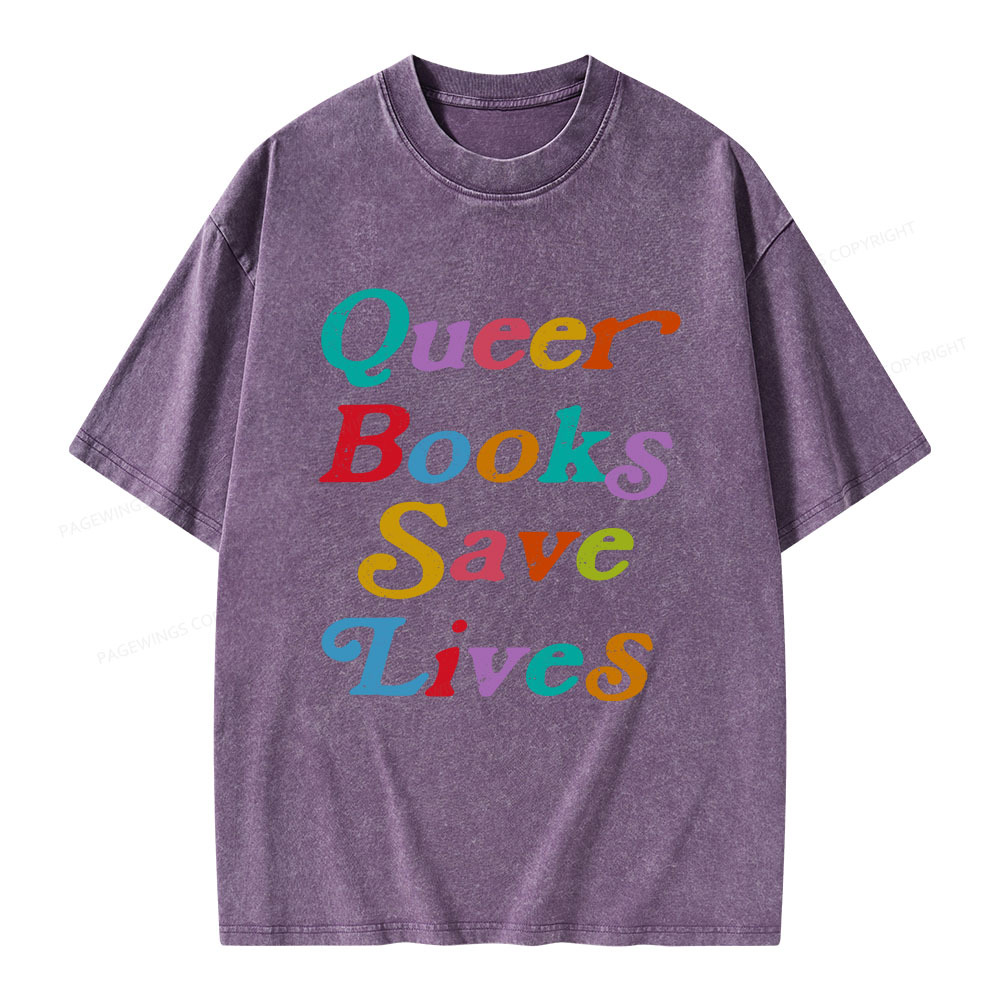 Pagewings Queer Books Save Lives Unisex Washed T-shirt