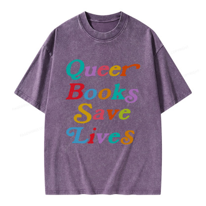 Pagewings Queer Books Save Lives Unisex Washed T-shirt