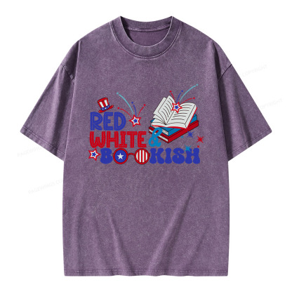 Pagewings Red White Bookish Unisex Washed T-shirt