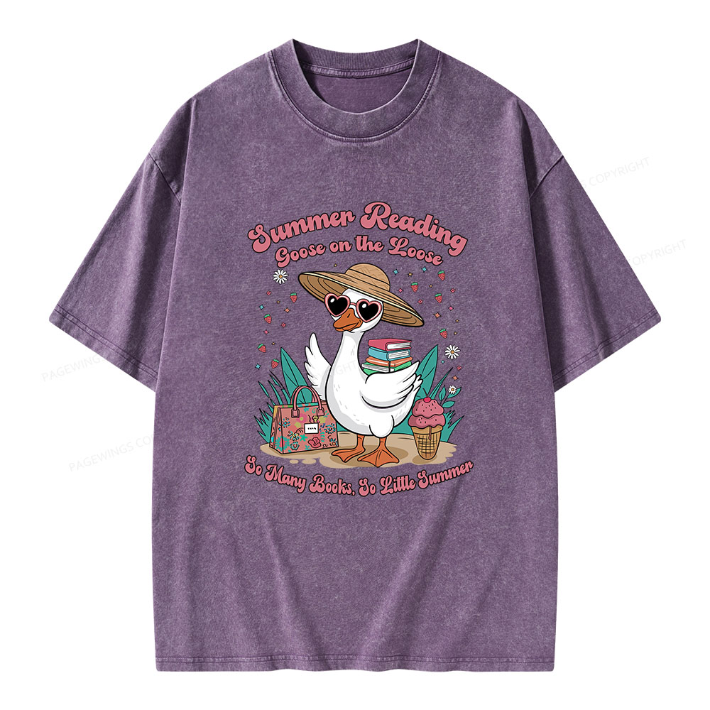 Pagewings Summer Reading Goose On The Loose Unisex Washed T-shirt