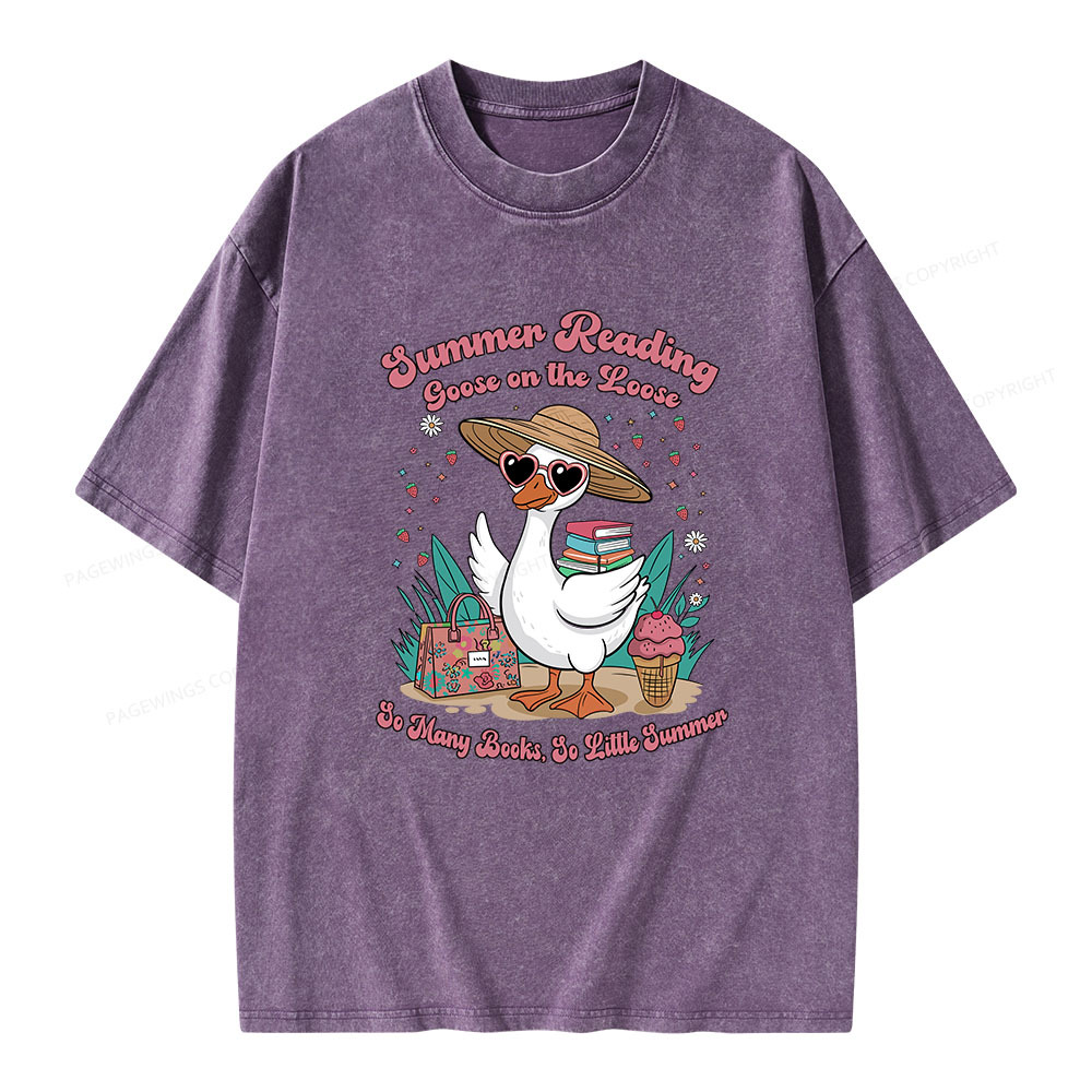 Pagewings Summer Reading Goose On The Loose Unisex Washed T-shirt