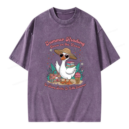 Pagewings Summer Reading Goose On The Loose Unisex Washed T-shirt