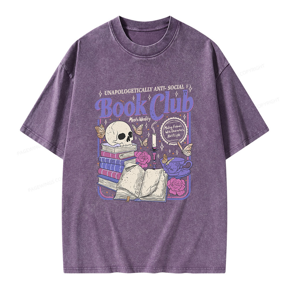 Pagewings Anti Social Book Club Unisex Washed T-shirt