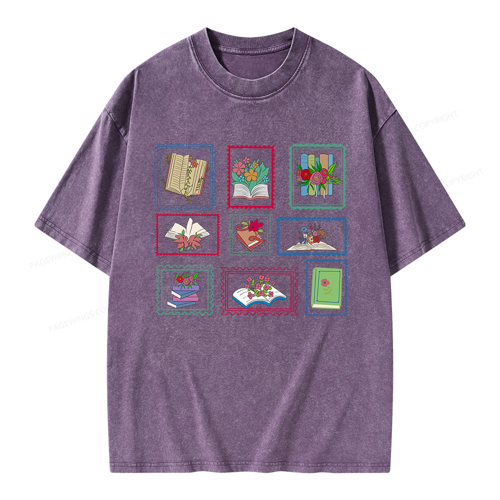 Pagewings Book Lover Postage Stamp Unisex Washed T-shirt