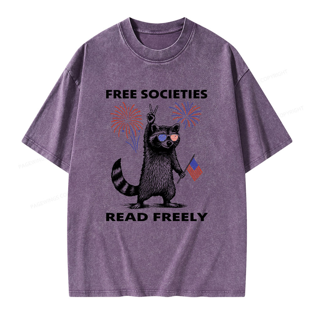 Pagewings Free Societies Read Freely Unisex Washed T-shirt