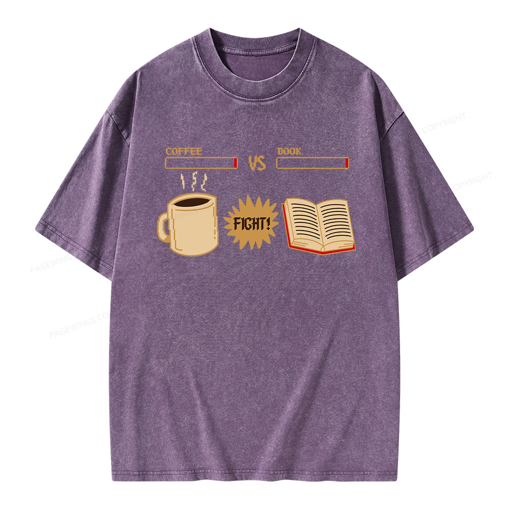 Pagewings Coffee Vs Book Unisex Washed T-shirt