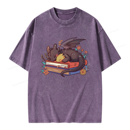 Pagewings Cute Book Dragon Unisex Washed T-shirt