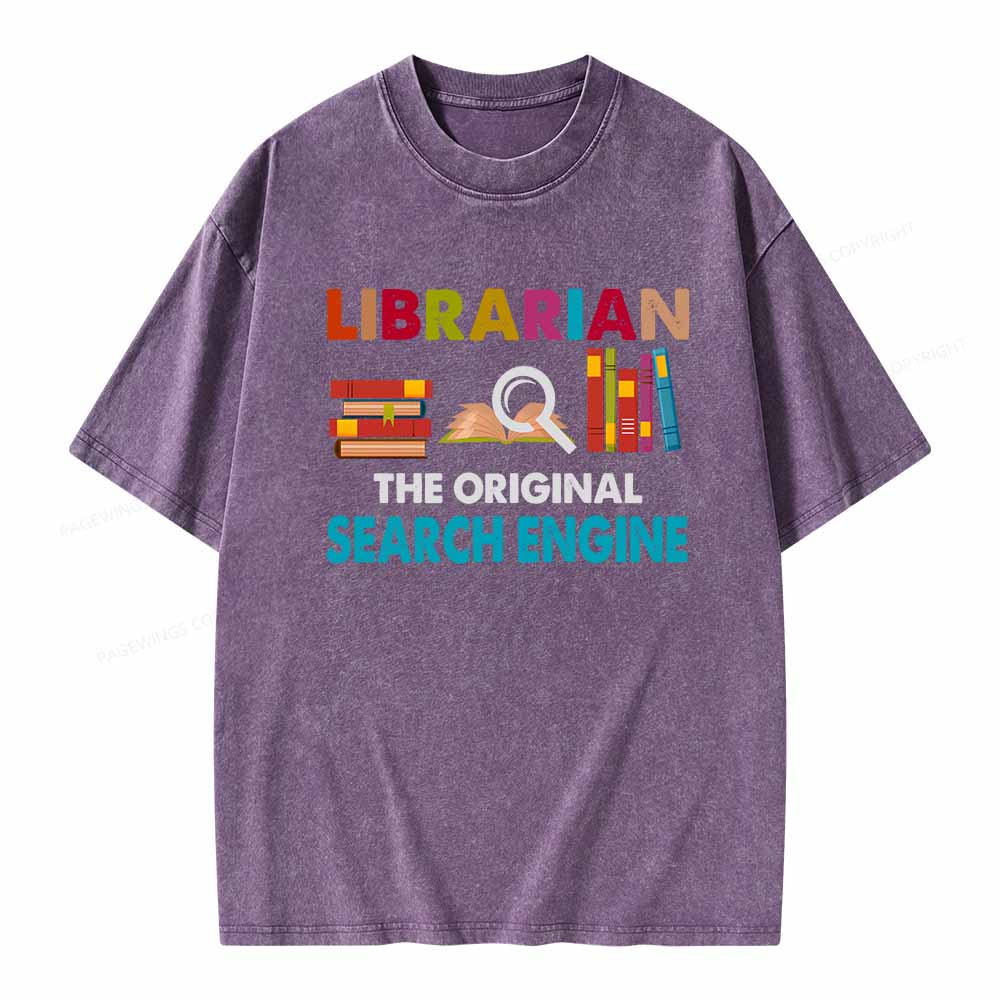 Pagewings Librarian Tees The Original Search Engine Book Unisex Washed T-shirt
