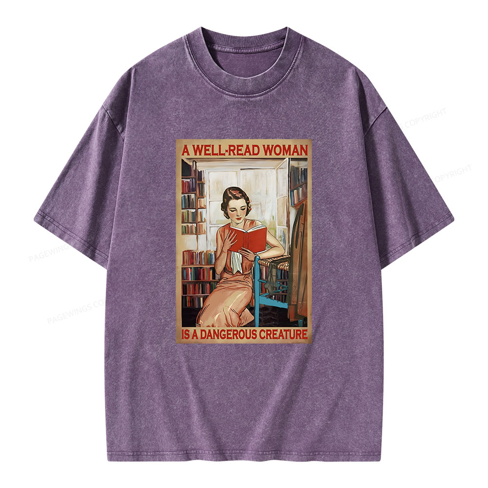 Pagewings Well-Read Woman Is A Dangerous Creature Unisex Washed T-shirt
