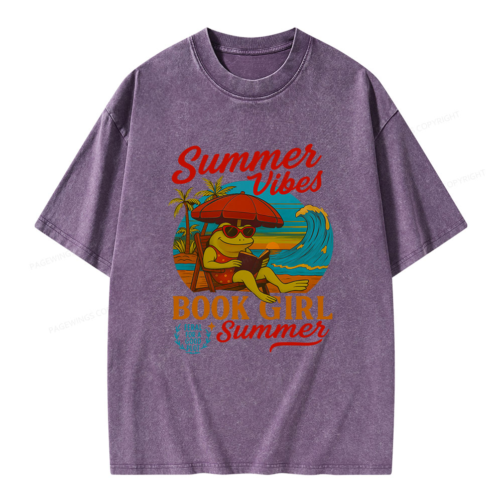 Pagewings Book Girl Summer Feral Raccoon Unisex Washed T-shirt