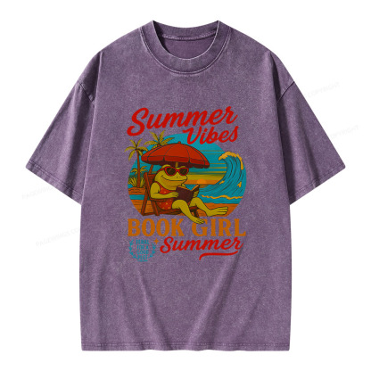 Pagewings Book Girl Summer Feral Raccoon Unisex Washed T-shirt