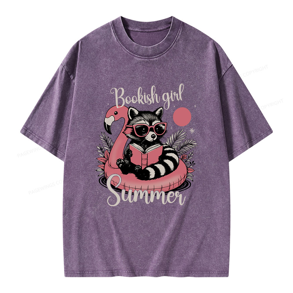 Pagewings Feral Bookish Girl Summer Unisex Washed T-shirt