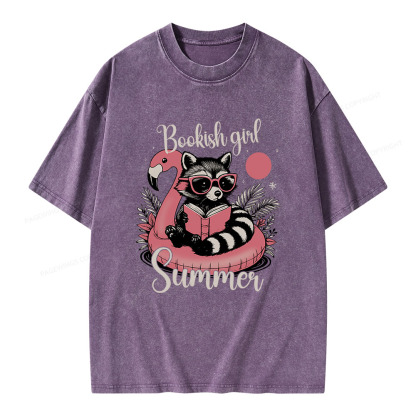 Pagewings Feral Bookish Girl Summer Unisex Washed T-shirt