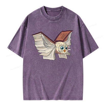 Pagewings Just An Owl Who Loves Reading Unisex Washed T-shirt