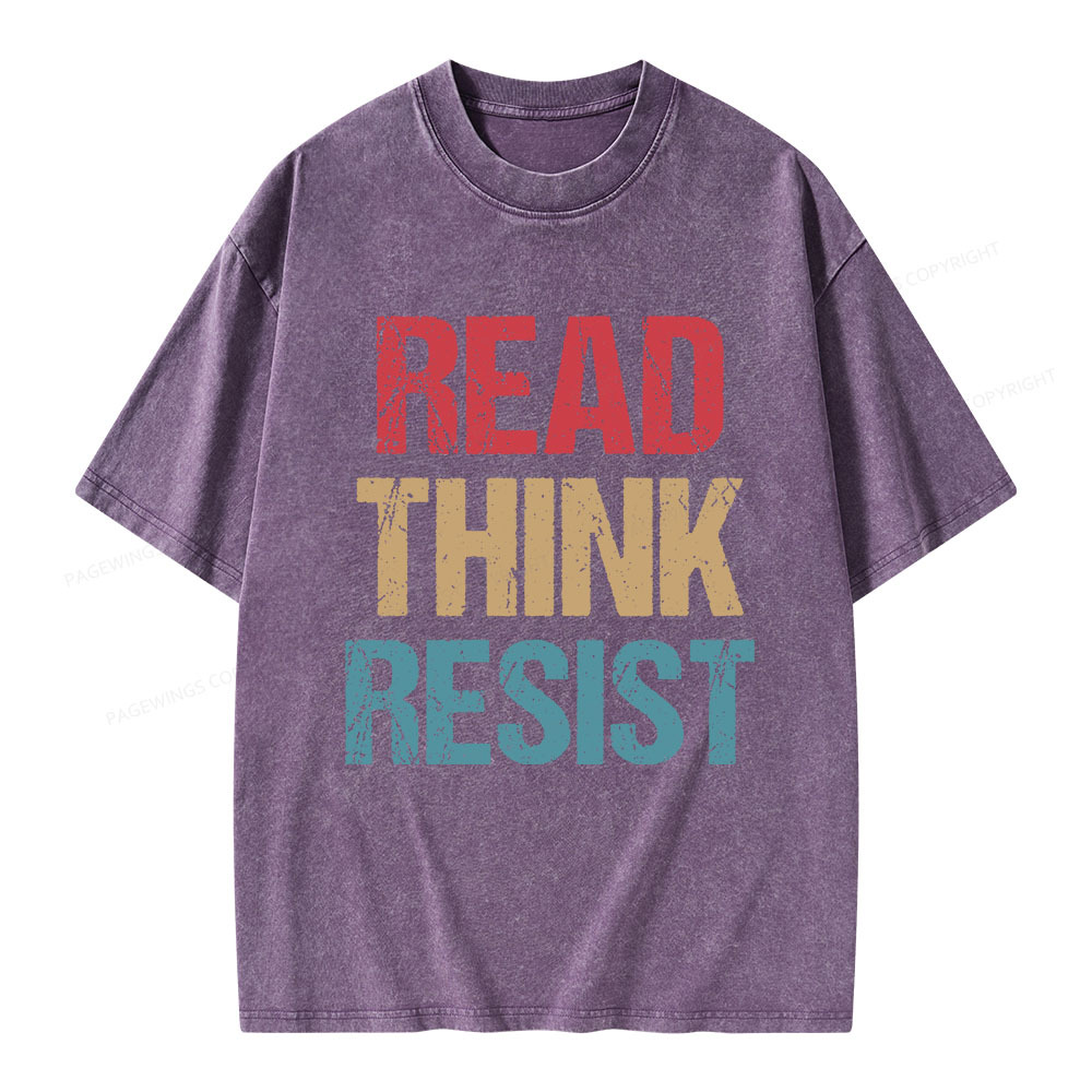 Pagewings Read Think Resist Unisex Washed T-shirt