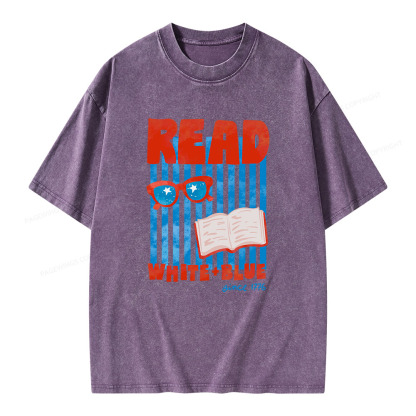 Pagewings Read White Blue Fourth Of July Book Unisex Washed T-shirt