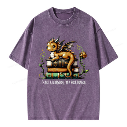 Pagewings Book Lover I'm Not A Bookworm I'm A Book Dragon  Unisex Washed T-shirt