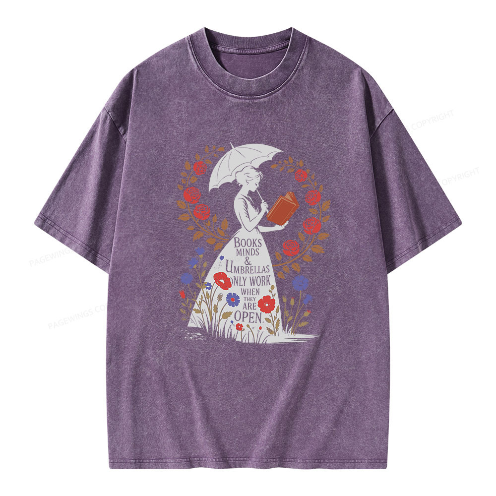Pagewings Books Minds Umbrellas Quote Unisex Washed T-shirt