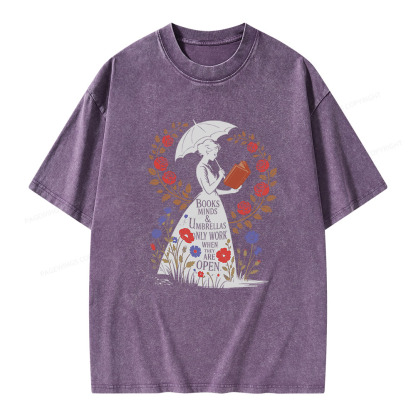 Pagewings Books Minds Umbrellas Quote Unisex Washed T-shirt
