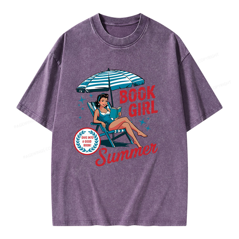 Pagewings Book Girl Summer Bookish Unisex Washed T-shirt