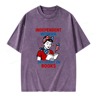 Pagewings Independent Woman, Dependent On Books Unisex Washed T-shirt