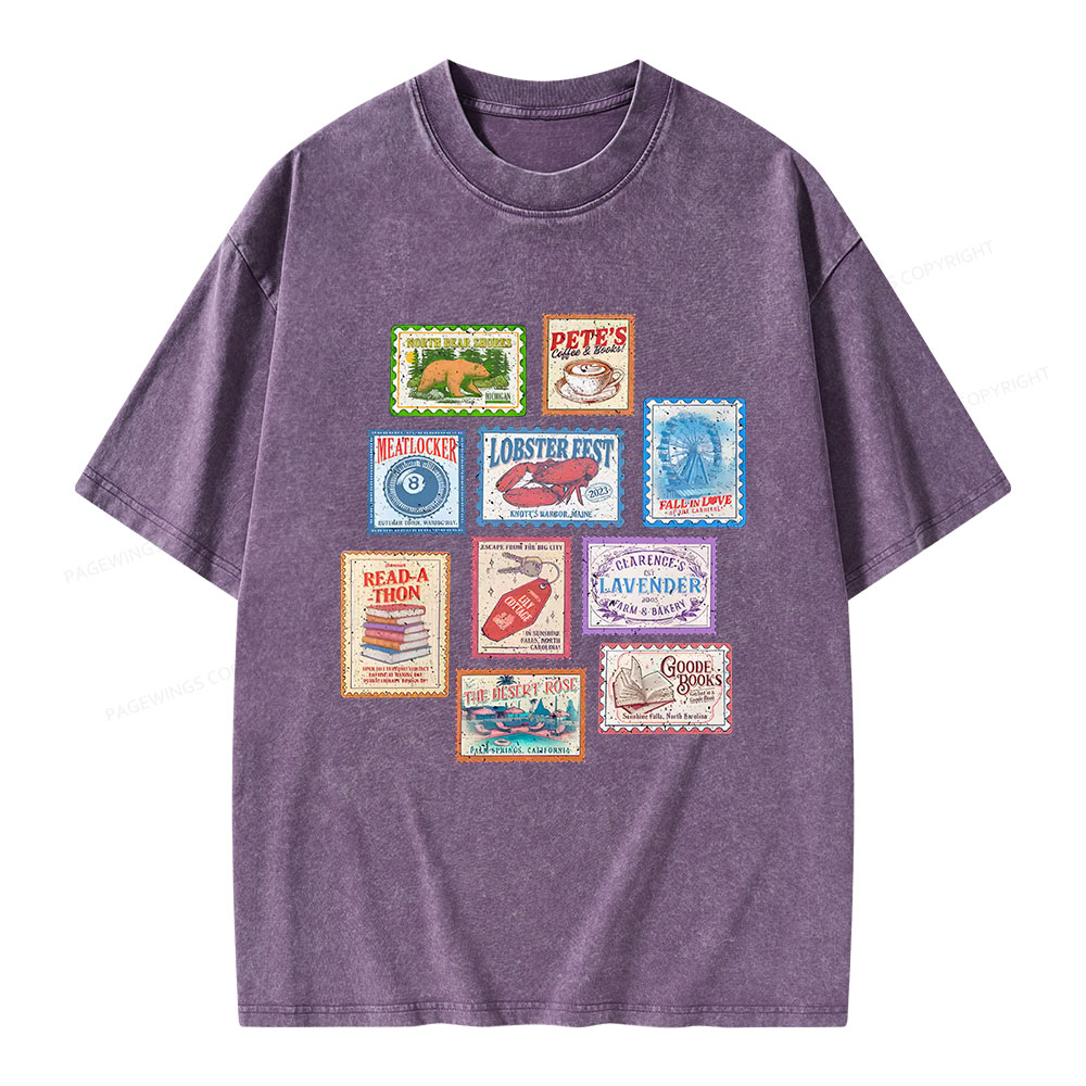 Pagewings Books Stamp Beach Read Unisex Washed T-shirt