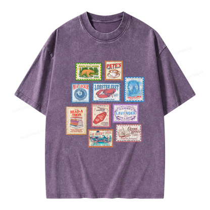 Pagewings Books Stamp Beach Read Unisex Washed T-shirt