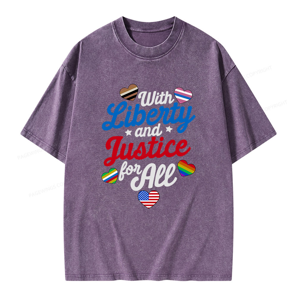 Pagewings With Liberty And Justice For All Unisex Washed T-shirt