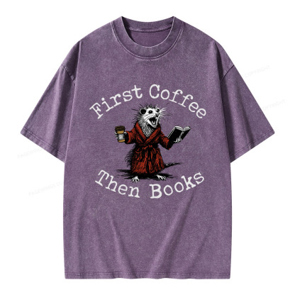 Pagewings First Coffee Then Books Unisex Washed T-shirt