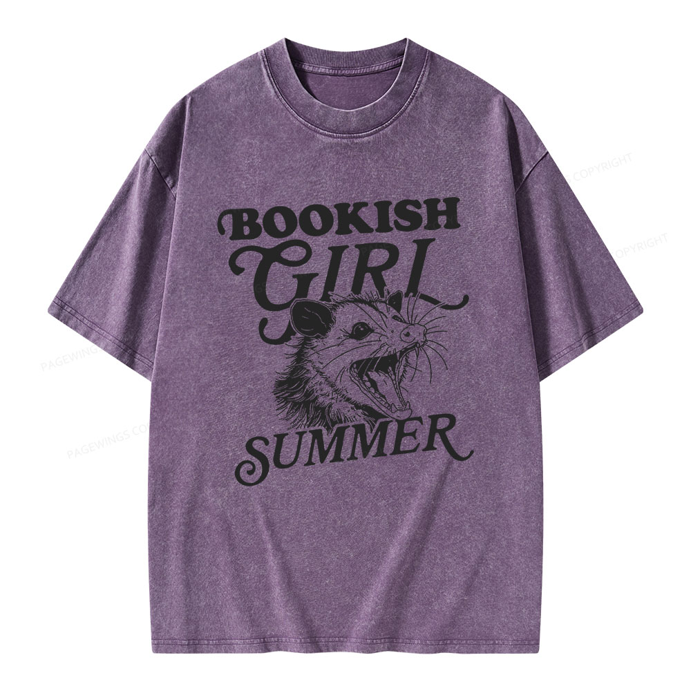 Pagewings Feral Bookish Girl Summer Unisex Washed T-shirt