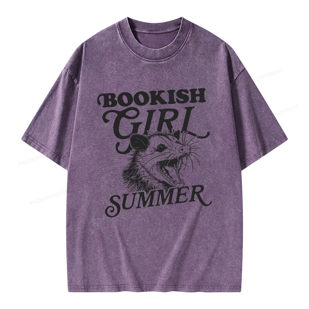 Pagewings Feral Bookish Girl Summer Unisex Washed T-shirt