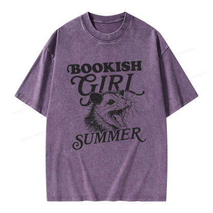 Pagewings Feral Bookish Girl Summer Unisex Washed T-shirt