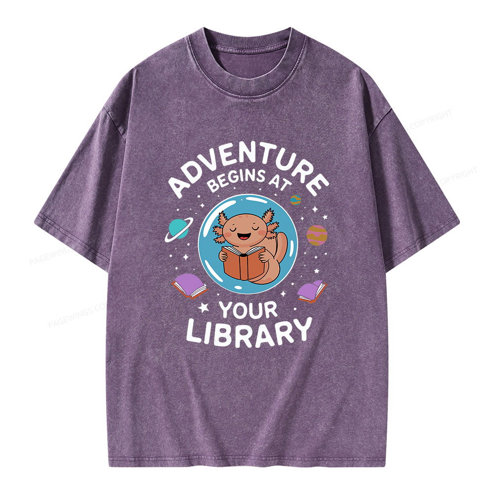Pagewings Adventure Begins At Your Library Unisex Washed T-shirt