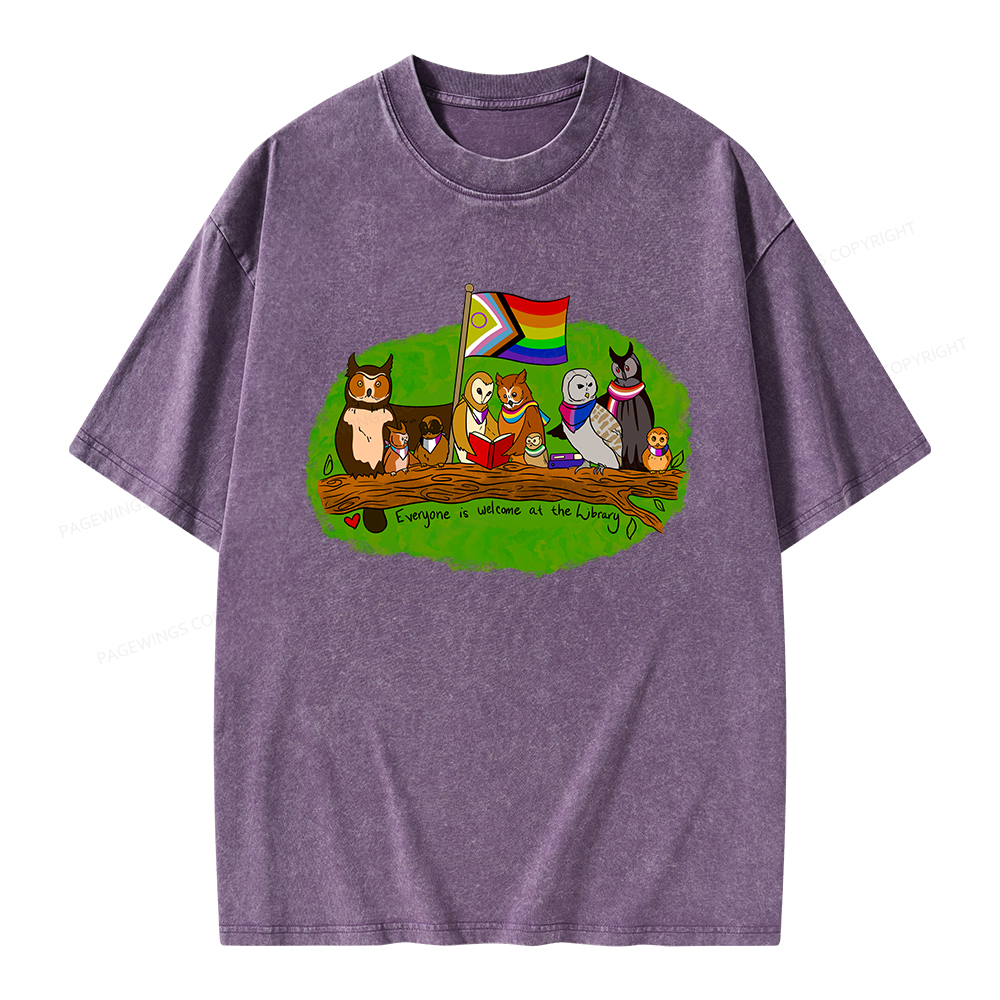 Pagewings Everyone Is Welcome at the Library Unisex Washed T-shirt
