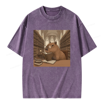 Pagewings The Reader Capybara Unisex Washed T-shirt