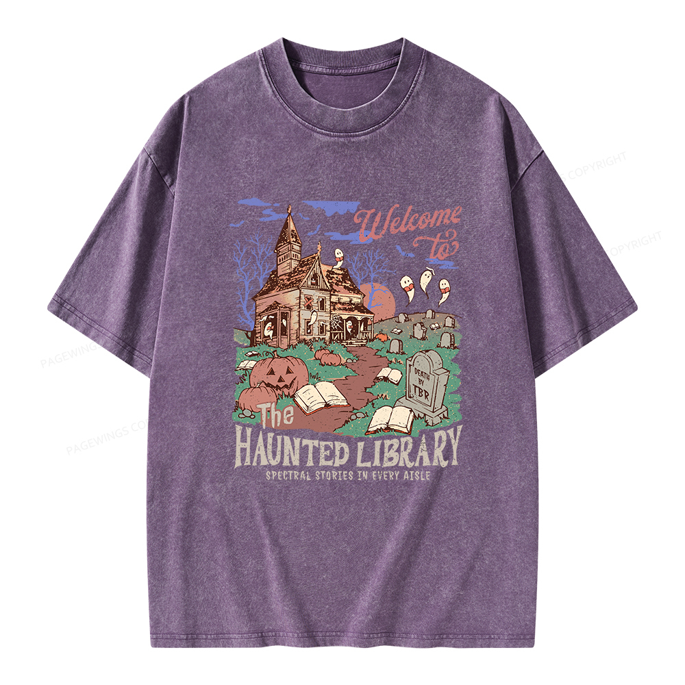 Pagewings Welcome To The Haunted Library Unisex Washed T-shirt
