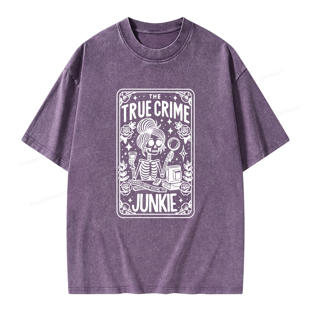 Pagewings True Crime Junkie Tarot Card Unisex Washed T-shirt