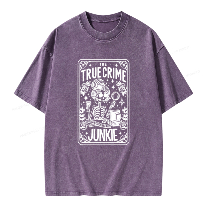 Pagewings True Crime Junkie Tarot Card Unisex Washed T-shirt