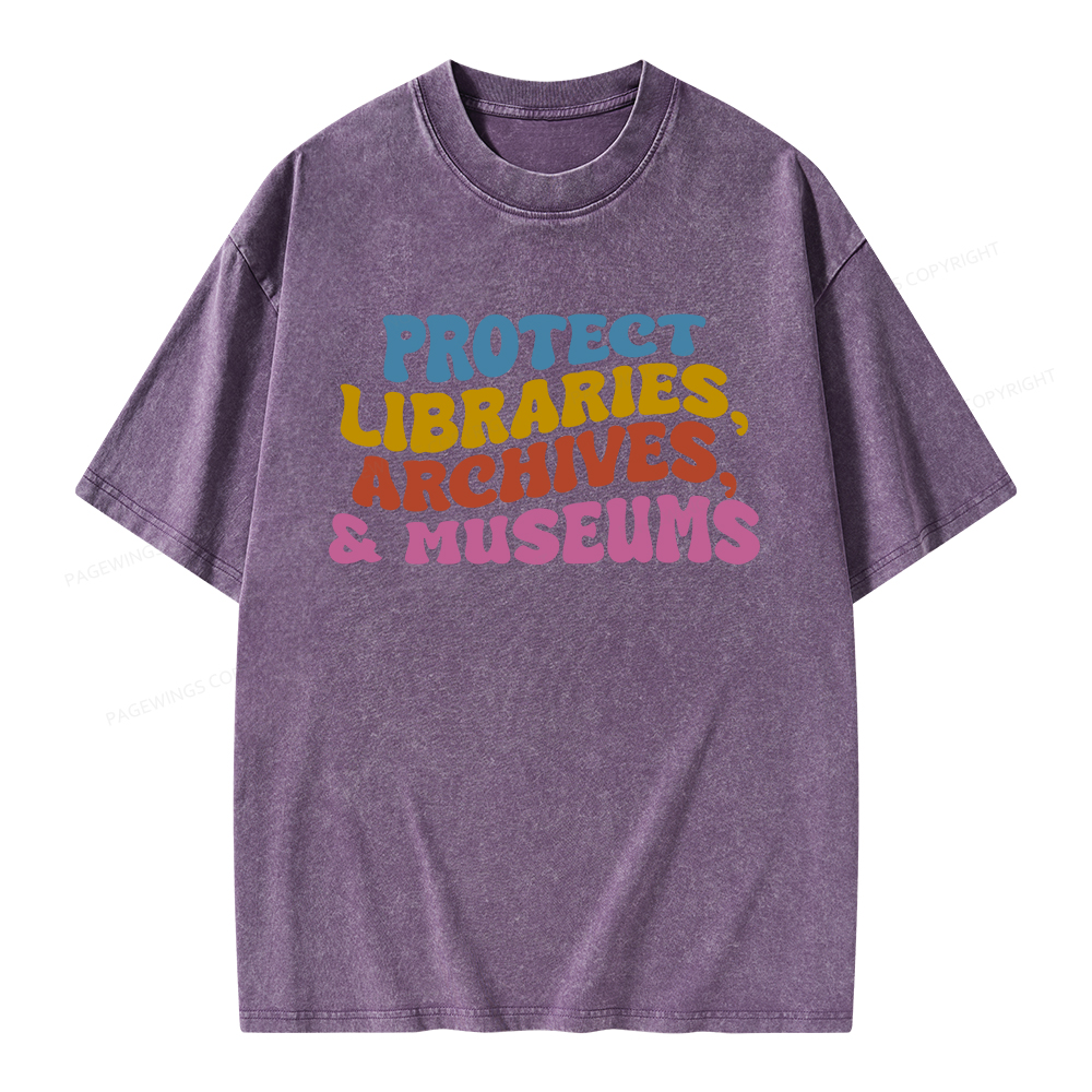 Pagewings Protect Libraries Archives And Museums Unisex Washed T-shirt