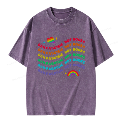 Pagewings Ban Fascism Not Books Rainbow Unisex Washed T-shirt