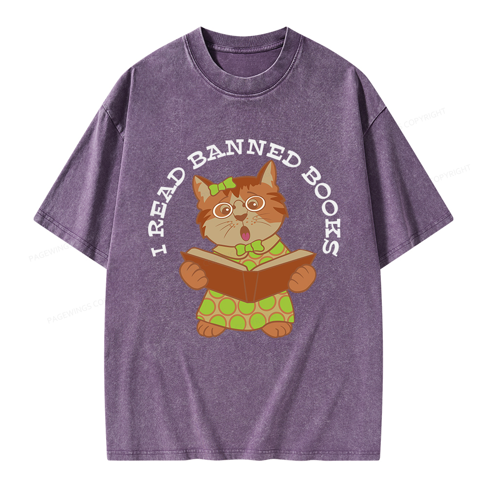 Pagewings I Read Banned Books Kitten Unisex Washed T-shirt